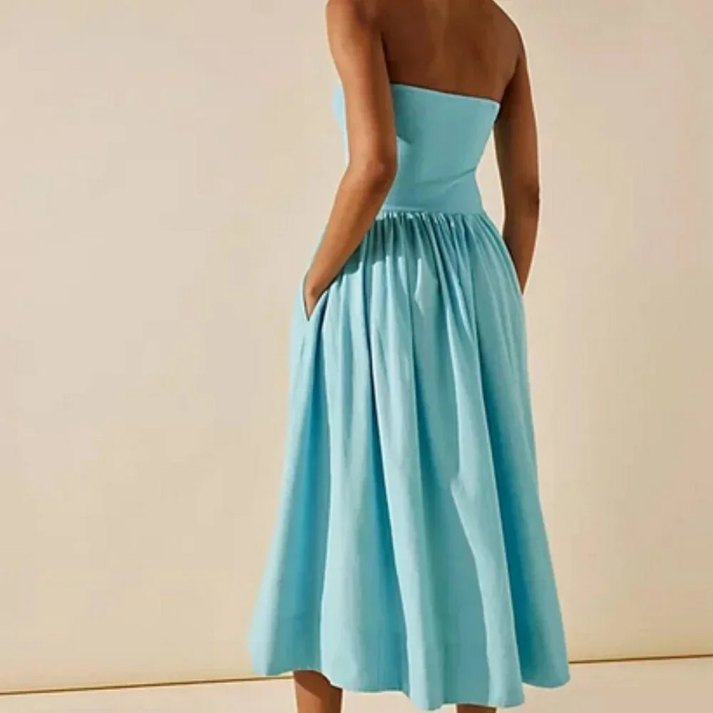 Free People Onda Drop-Waist Tube Midi Dress Slim Pull On S - Picture 3 of 7